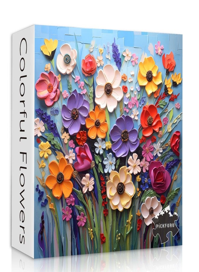 PICKFORU Colorful Flower Puzzles for Adults, Mosaic Plant Floral Puzzle Art, Spring Flower Garden Jigsaw Puzzles 1000 Pieces Painting - Image 1